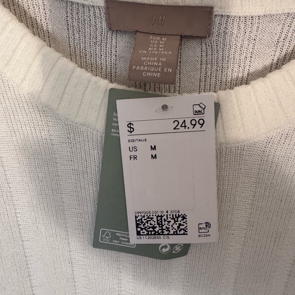 NWT H&M Cream Ribbed Mini Dress - Picture 2 of 4